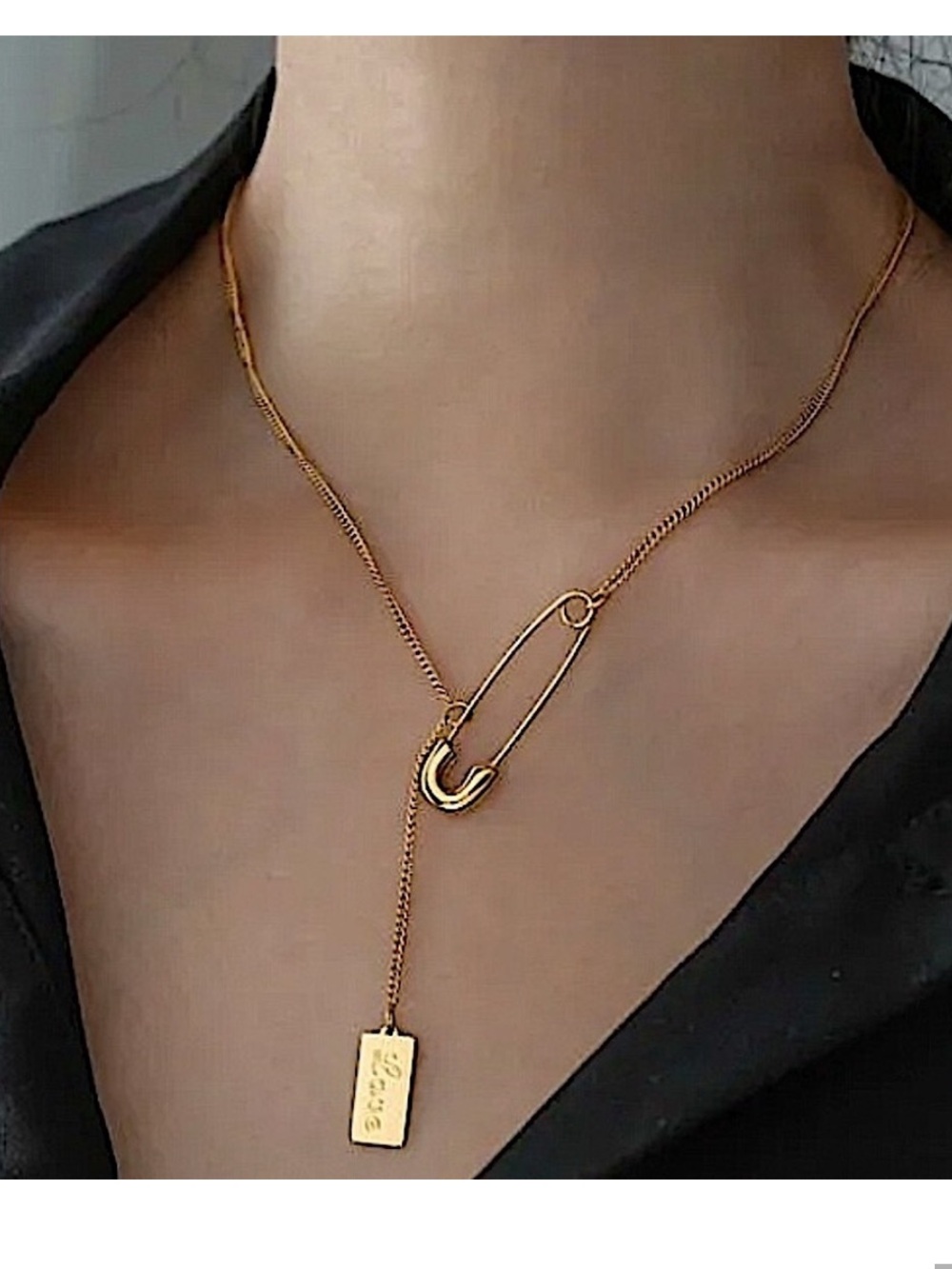 ☀️SALE                                     Gold Safety Pin Love Lariat Necklace